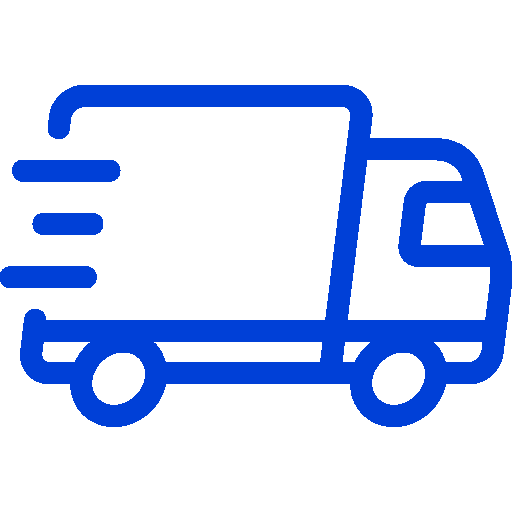 Blue delivery truck with speed lines indicating express shipping or fast delivery service.